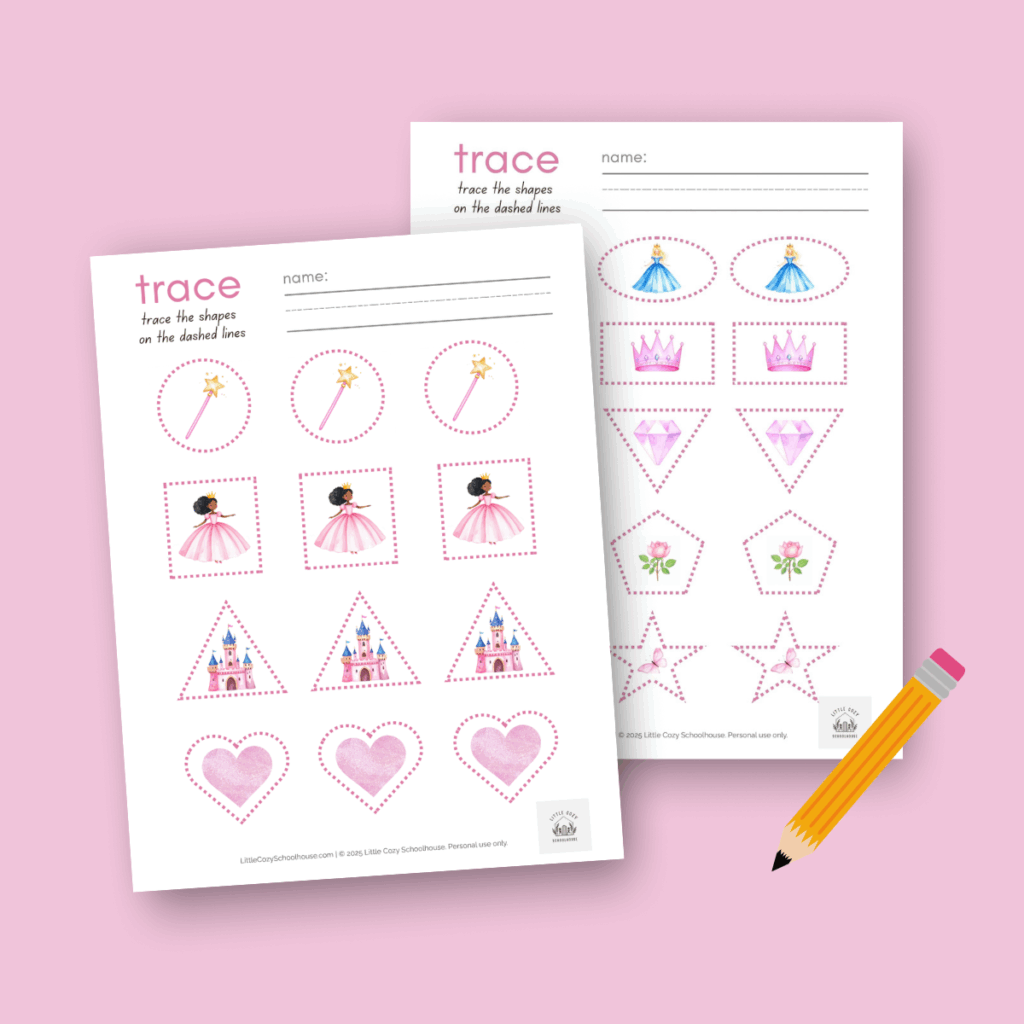 Tracing worksheets and a pencil.